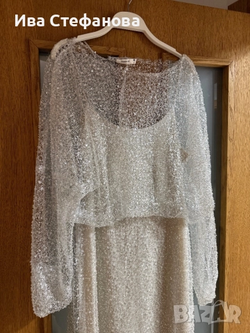 Нова парти коктейлна официална екрю дълга рокля пайети с топ , снимка 3 - Рокли - 52735285