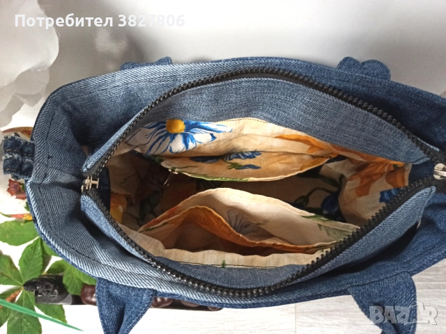 Ръчно изработена дънкова дамска чанта, снимка 6 - Чанти - 51772765