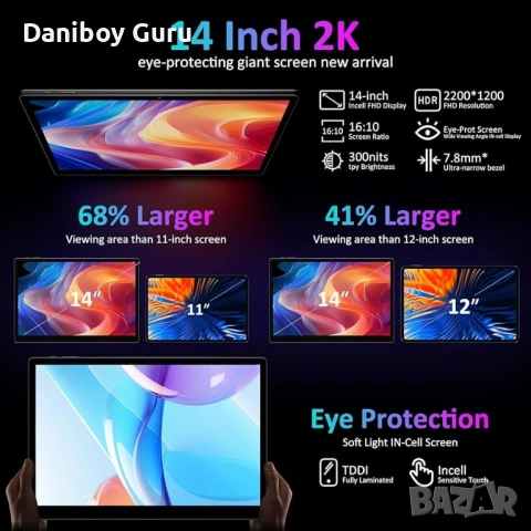 Огромен 14 инча Таблет BEYNIVAN Android 15 36GB RAM 256GB ROM, SIM , снимка 3 - Таблети - 53993851