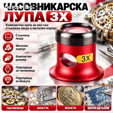 Часовникарска лупа 3X с метален корпус и стъклена леща