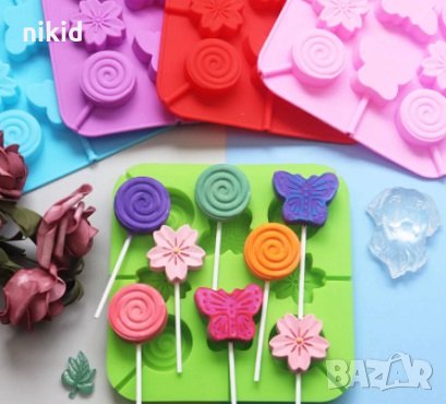 Цвете Пеперуда Кръгче силиконов молд форма за направа на близалки на клечка декор фондан шоколад, снимка 2 - Форми - 30733795