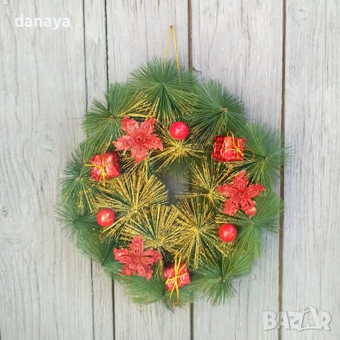3191 Коледен венец “Подарък”, 25 см, снимка 2 - Декорация за дома - 38414444