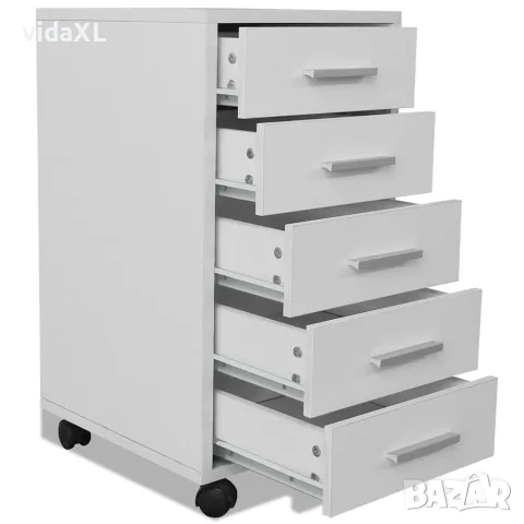 vidaXL Офис шкаф с колелца, 5 чекмеджета, бял, снимка 5 - Столове за офис - 56146402