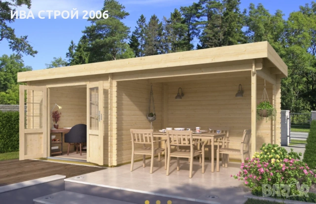Компактна сглобяема дървена градинска къща с покрита зона за отдих., снимка 3 - Градински мебели, декорация  - 53888803
