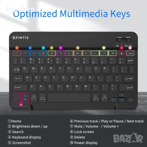 Нова малка безжична клавиатура Fintie за телефон, таблет, iOS, Android, снимка 3 - Клавиатури и мишки - 50493080