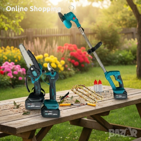 Акумулаторен комплект 3в1 – тример, ножица и резачка с 3 батерии 36V/8Ah, снимка 3 - Градинска техника - 53336201