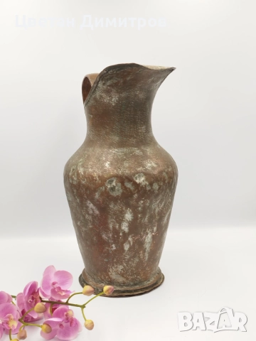 АНТИКВАРНА находка  Бакърена ръчно изкована рустикална кана за вода , снимка 12 - Антикварни и старинни предмети - 51581381