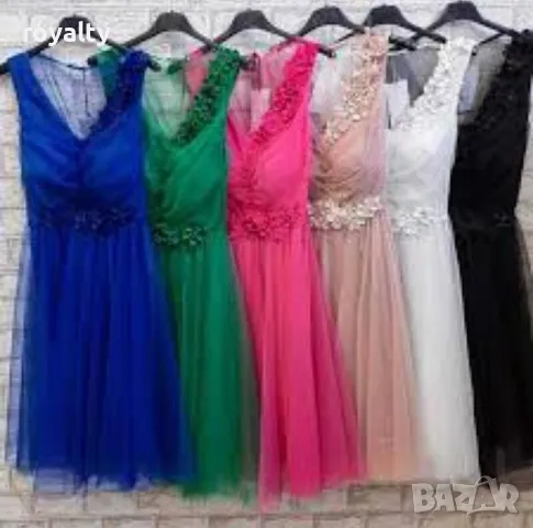 Дамска черна официална рокля от тюл и цветчета, снимка 2 - Рокли - 50103909