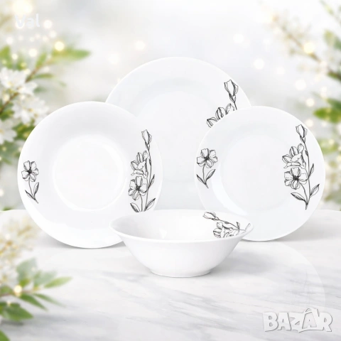 Комплект чинии 24 части с елегантен флорален дизайн – Лекота и стил за всяка трапеза, снимка 4 - Чинии - 53331403