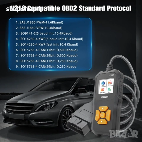 V318 OBD2 автомобилен скенер, поддръжка на 10 езика и 9 протокола, OBDII автомобилен диагностичен ин, снимка 6 - Аксесоари и консумативи - 54082173