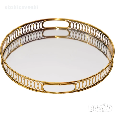 Кръгъл метален поднос с огледална основа, 31*5см, снимка 1