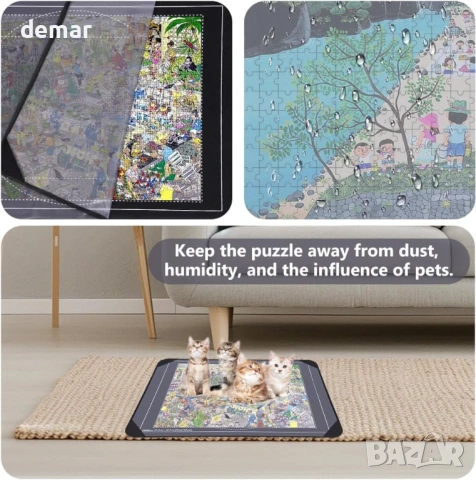 Сгъваема подложка за пъзели до 1000 части с 8 тави за сортиране 1 прозрачен капак, черна, снимка 4 - Пъзели - 53961437