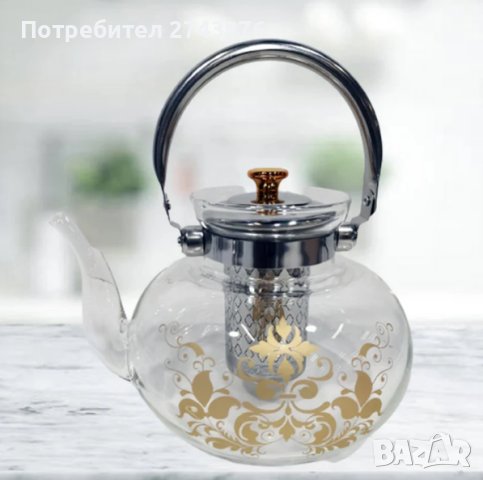 СТЪКЛЕН ОГНЕУПОРЕН ЧАЙНИК С ЦЕДКА,ЗА ПРИГОТВЯНЕ НА ЧАЙ И КАФЕ,ВМЕСТИМОСТ 1200МЛ., снимка 3 - Съдове за готвене - 42469669