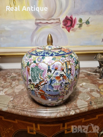 Прекрасна антикварна колекционерска порцеланова китайска купа урна буркан Satsuma , снимка 2 - Антикварни и старинни предмети - 54322565