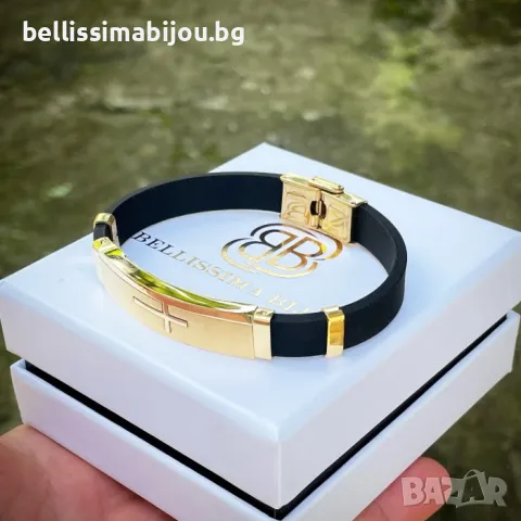 Мъжка Гривна от Силикон и Стоманена Плочка