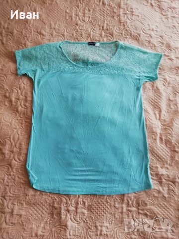 Дамска тениска с дантела, тюркоазено синя, размер М - само по телефон!, снимка 1 - Тениски - 37973446