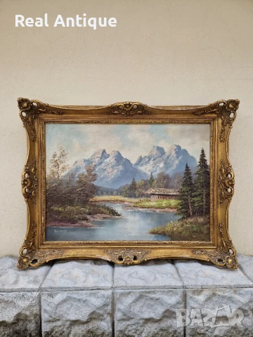 Прекрасна антикварна белгийска картина масло върху платно , снимка 2 - Картини - 50445682