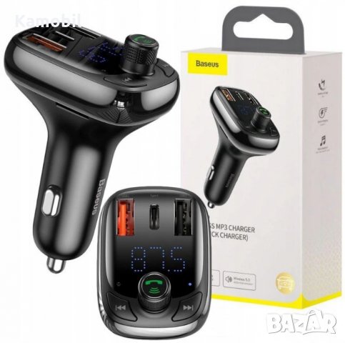 Зарядно за кола Baseus T Typed Bluetooth 5.0 FM Transmitter MP3 Quick Charge 4.0, снимка 1 - Зарядни за кола - 30775457