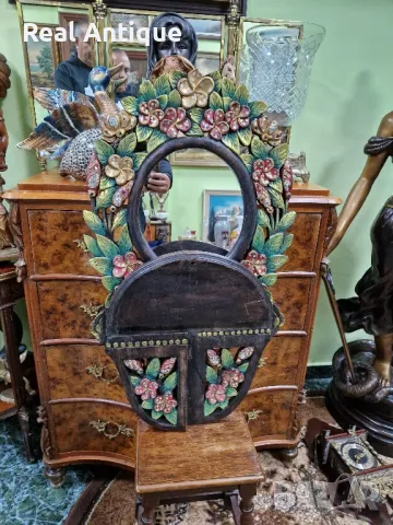 Уникално много старо английско антикварно дървено огледало , снимка 10 - Антикварни и старинни предмети - 50070225