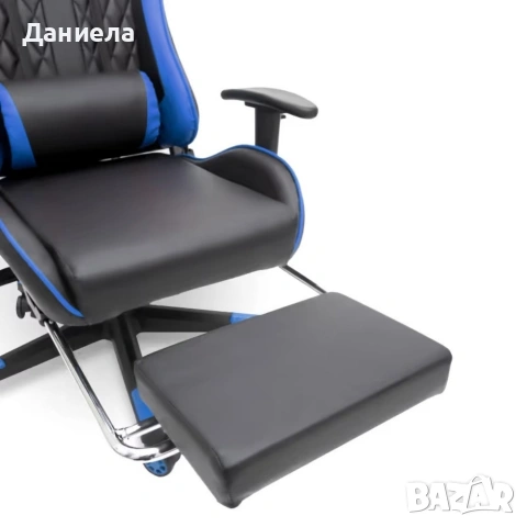 Геймърски стол за релакс с масаж и подложка за крака – син, снимка 9 - Столове - 53237741