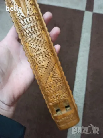 Балкански рядък ръчно изработен и резбован народен инструмент- флейта-двукрайна . 1920-1930 год., снимка 3 - Духови инструменти - 48424716