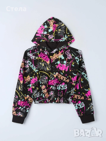 TERRANOVA детски, за момиче, РАЗЛИЧНИ ЦВЕТОВЕ, кроп суитшърт с десен графити, бял, нов, с етикет