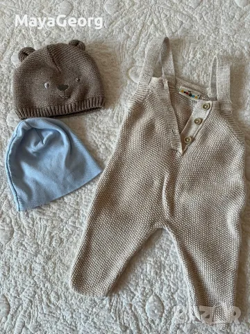 Памучен гащеризон Kuniboo 56 размер и памучни шапки