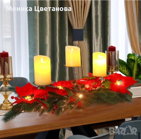 Коледен свещник, снимка 3 - Декорация за дома - 52315305