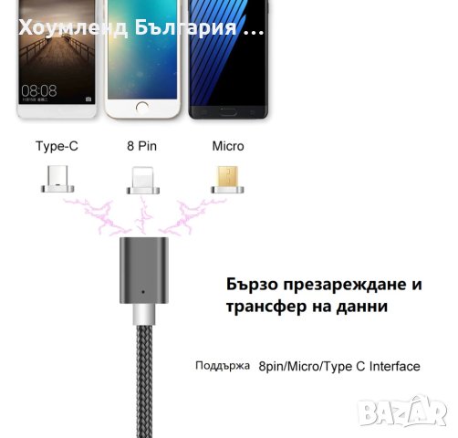 Универсален магнитен USB кабел 3в1 за бързо презареждане, снимка 7 - Друга електроника - 40870317