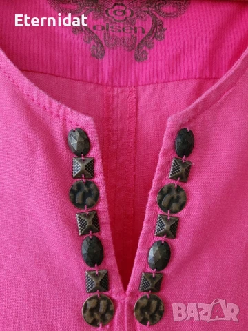 Розова дълга ленена рокля с бродерии , снимка 2 - Рокли - 51417558