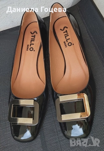 Черни естествен лак обувки с катарама и нисък ток, снимка 6 - Дамски обувки на ток - 52481768