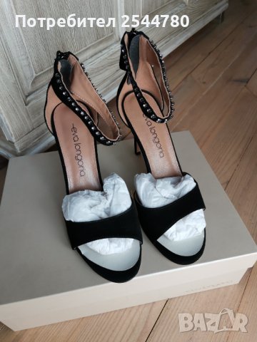 Чисто нови черни естествен велур и кристали Сваровски сандали на висок ток Eva Longoria, снимка 3 - Сандали - 37495782