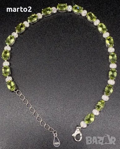  Елегантна сребърна 925 гривна с 17 Натурални Перидота и Циркони!