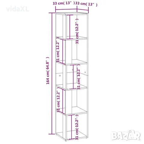vidaXL Ъглов шкаф, черен, 33x33x164,5 см, инженерно дърво, снимка 8 - Шкафове - 56147846