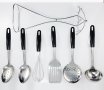Комплект домакински прибори от неръждаема стомана  със стойка и черни дръжки ЕК-7066 , снимка 1 - Прибори за хранене, готвене и сервиране - 31914064