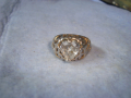 СТАР СРЕБЪРЕН СКЪПОЦЕНЕН с ПОЗЛАТА РЕТРО АРТ АЖУРЕН ПРЪСТЕН с ФАСЕТИРАН СЪРЦЕВИДЕН ЦИРКОН 10838, снимка 5