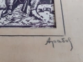 Стара майсторска линогравюра '"След акция" подписана Арабов, снимка 3