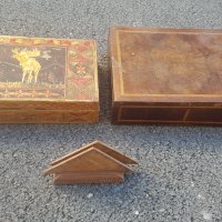 Дървена кутия 2бр и салфетник, снимка 1 - Антикварни и старинни предмети - 39753317