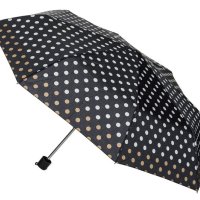 Сгъваем чадър за дъжд, ръчен, черен с бяло-кафяв дизайн на точки, 24 см, снимка 3 - Други - 42875527