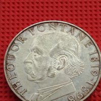 Сребърна монета 5 дойче марки 1969г. 150г. От рождението на Теодор Фонтани 39628, снимка 9 - Нумизматика и бонистика - 42756115