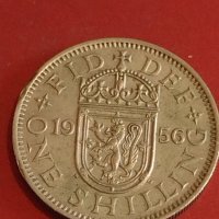 Две монети 1 шилинг 1956г. Англия Елизабет втора / 100 франка 1955г. Франция 34818, снимка 3 - Нумизматика и бонистика - 44350401