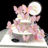 10 пеперуди картонени златен контур на тел розови лилави топери украса декор за торта, снимка 12 - Други - 29247526