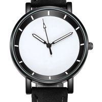 Нов дамски ръчен часовник с кожена каишка в черно и бяло., снимка 1 - Дамски - 44411275