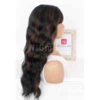 Дълга черна на вълни със светлокестеняви кичури, с бретон перука Лена, снимка 10 - Аксесоари за коса - 31543746