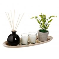 Дървена поставка за чаени свещи и саксия с растение, снимка 1 - Декорация за дома - 31565488