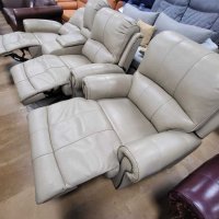 Кремав кожен диван двойка и фотьойл с ръчен релакс механизъм, снимка 6 - Дивани и мека мебел - 39955428