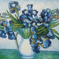 Ириси 40х50 см, Сини цветя, картина, снимка 7 - Картини - 31781028