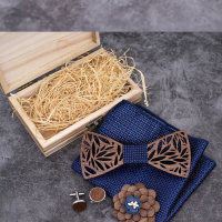 Комплект дървена папионка, бутонели и кърпичка, снимка 7 - Сватбени аксесоари - 44774770
