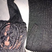 Дамско поло с дантела, ламе в цвят тъмно сиво / черно, снимка 4 - Блузи с дълъг ръкав и пуловери - 34520433