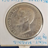 Монета Испания - 5 Песети 1876 г. Крал Алфонсо XII - Сребро, снимка 2 - Нумизматика и бонистика - 31664547